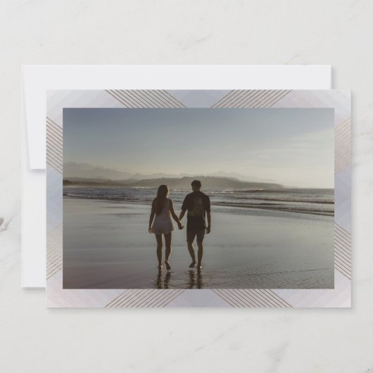 grijs wit klassiek deco goudmonogram foto save the date (Achterkant)