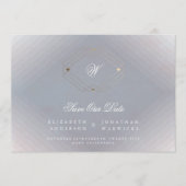 grijs wit klassiek deco goudmonogram foto save the date (Voorkant)