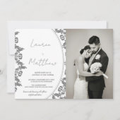 Grijs Wit Kunst Bruiloft Uitnodigingen met foto (Voorkant)