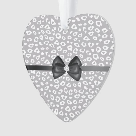 Grijs Wit Luipaard Lint Boog Diamant Ornament (voorkant)