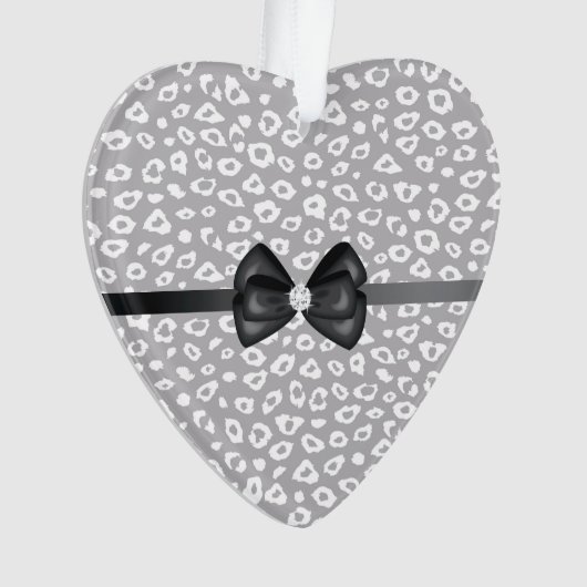 Grijs Wit Luipaard Lint Boog Diamant Ornament (voorkant)