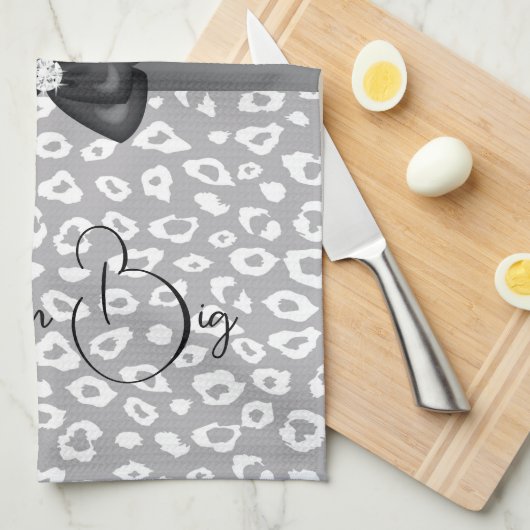 Grijs Wit Luipaard Lint Boog Diamant Theedoek (Quarter Fold)