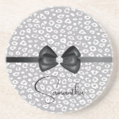 Grijs Wit Luipaard Lint Boog Diamant Zandsteen Onderzetter (Voorkant)