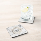 Grijs & Wit Marmer Effect Goud Mandala Monogram Bier Onderzetter (Rechterzijde)