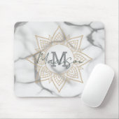 Grijs & Wit Marmer Effect Goud Mandala Monogram Muismat (Met muis)