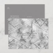 Grijs & Wit Marmer Glam Elegant Save the Date Aankondigingskaart (Voorkant / Achterkant)