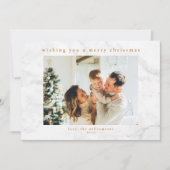 Grijs Wit Marmer Twee Foto Kerstmis Horizontaal Feestdagenkaart (Voorkant)
