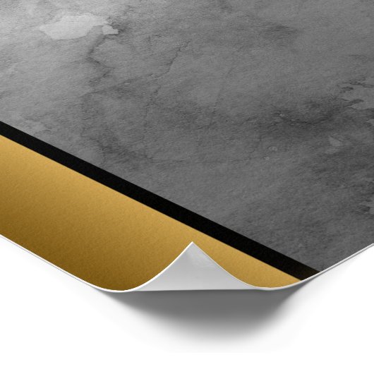 Grijs Wit Marmeren Steen/Zwart Gouden Rand Art Poster (Hoek)