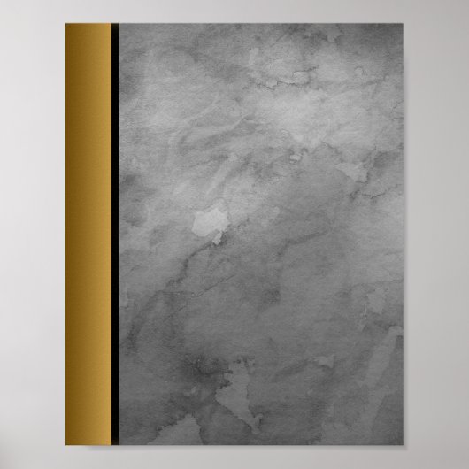 Grijs Wit Marmeren Steen/Zwart Gouden Rand Art Poster (Voorkant)