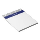 Grijs Wit Marokkaans #5 Marineblauw Naam Monogram Notitieblok (Schuin)