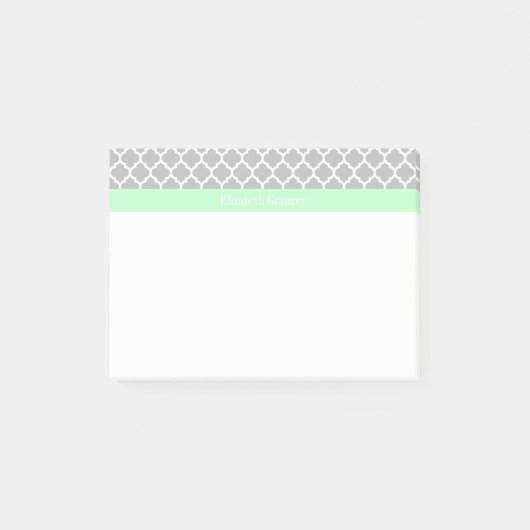 Grijs Wit Marokkaans #5 Mint Naam Monogram Post-it® Notes (Voorkant)