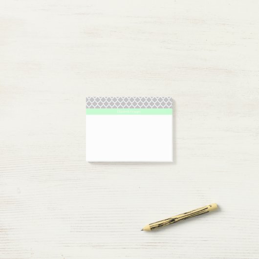 Grijs Wit Marokkaans #5 Mint Naam Monogram Post-it® Notes (Op bureau)