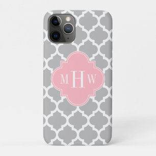 Grijs wit Marokkaans #5 Roze 3 Initiaal monogram Case-Mate iPhone Case