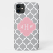 Grijs wit Marokkaans #5 Roze 3 Initiaal monogram Case-Mate iPhone Case (Achterkant)