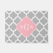Grijs Wit Marokkaans #5 Roze 3 Initiaal Monogram Deurmat (Voorkant)