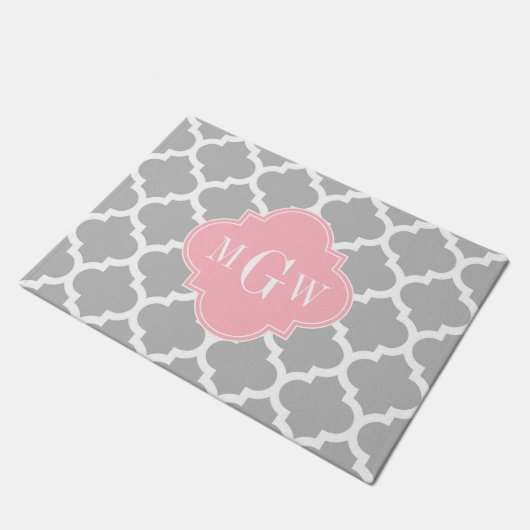 Grijs Wit Marokkaans #5 Roze 3 Initiaal Monogram Deurmat (Schuin)