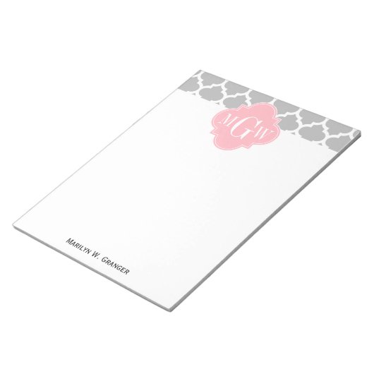 Grijs wit Marokkaans #5 Roze 3 Initiaal monogram Notitieblok (Schuin)