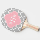 Grijs wit Marokkaans #5 Roze 3 Initiaal monogram Tafeltennisbatje (Zijkant)