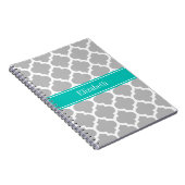 Grijs Wit Marokkaans #5 Turquoise Naam Monogram Notitieboek (Rechterzijde)