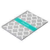 Grijs Wit Marokkaans #5 Turquoise Naam Monogram Notitieboek (Linkerzijde)