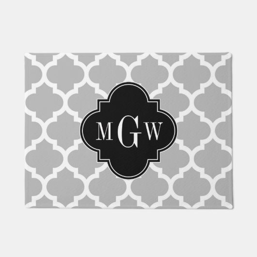 Grijs wit Marokkaans #5 Zwart 3 Initiaal monogram Deurmat (Voorkant)