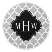 Grijs wit Marokkaans #5 Zwart 3 Initiaal monogram Keramische Knop (Voorkant)