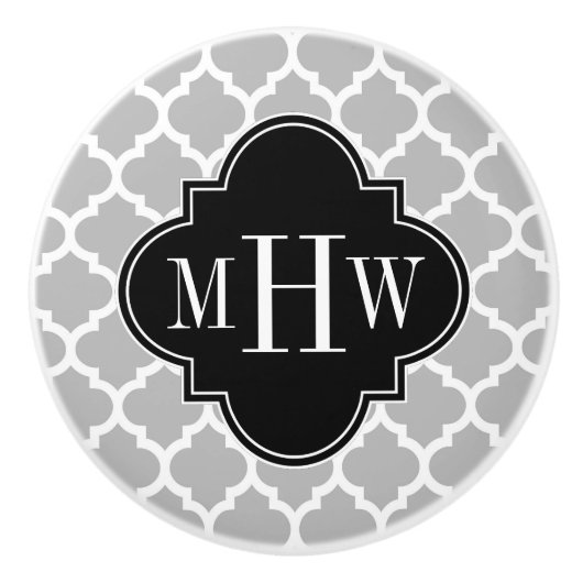 Grijs wit Marokkaans #5 Zwart 3 Initiaal monogram Keramische Knop (Voorkant)