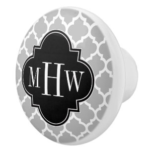 Grijs wit Marokkaans #5 Zwart 3 Initiaal monogram Keramische Knop