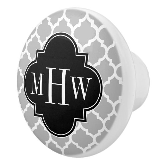 Grijs wit Marokkaans #5 Zwart 3 Initiaal monogram Keramische Knop (Rechts)