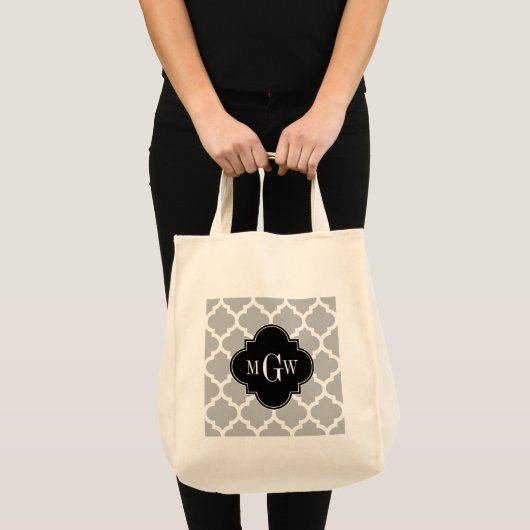 Grijs wit Marokkaans #5 Zwart 3 Initiaal monogram Tote Bag (Voorkant (product))