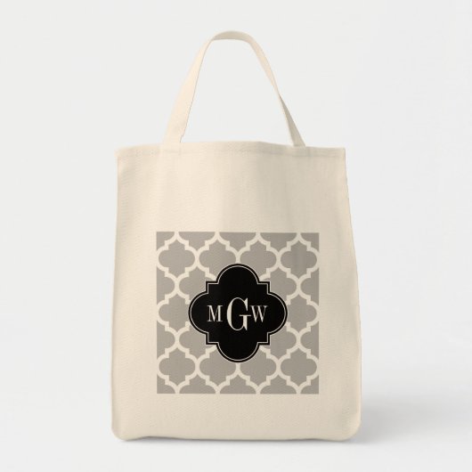 Grijs wit Marokkaans #5 Zwart 3 Initiaal monogram Tote Bag (Voorkant)