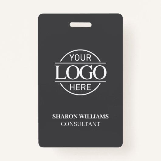 Grijs Wit Medewerker ID met Custom Business Logo Badge (Voorkant)