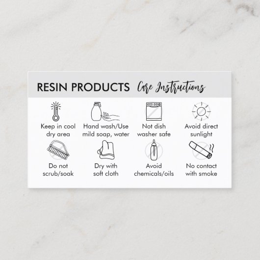 Grijs Wit Modern Hars Product Care Instructies Visitekaartje (Achterkant)