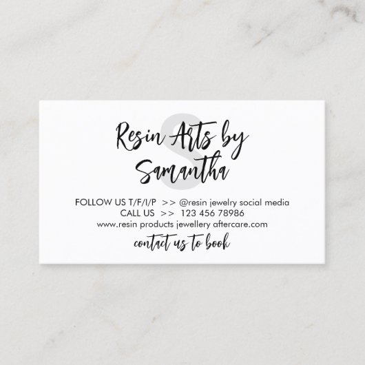 Grijs Wit Modern Hars Product Care Instructies Visitekaartje (Voorkant)