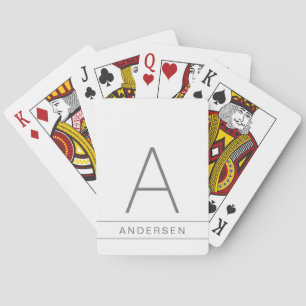 Grijs wit modern monogram Initiaal Pokerkaarten