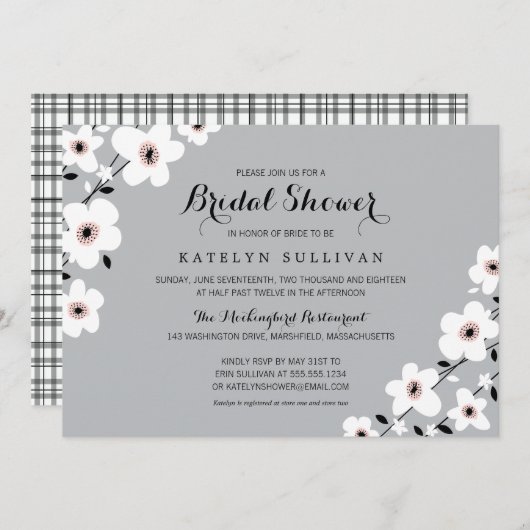 Grijs Wit Moderne Anemoon | Vrijgezellenfeest Kaart (Voorkant / Achterkant)