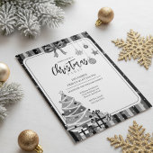 Grijs-wit moderne kerstboom uitnodiging