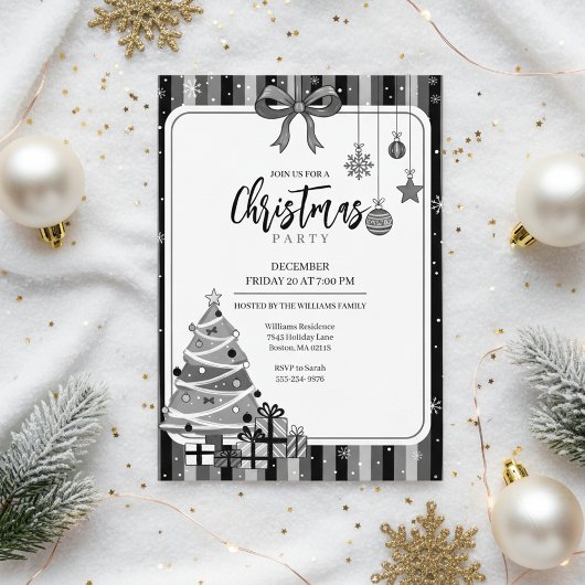 Grijs-wit moderne kerstboom uitnodiging
