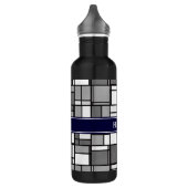Grijs Wit Mondriaan Style Navy Ribbon Monogram Waterfles (Links)