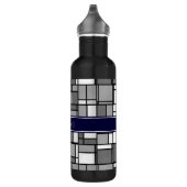 Grijs Wit Mondriaan Style Navy Ribbon Monogram Waterfles (Rechts)