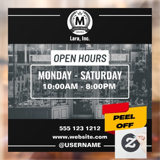 Grijs Wit Monochroom Eenvoudig Open Uren Winkel  Raamsticker