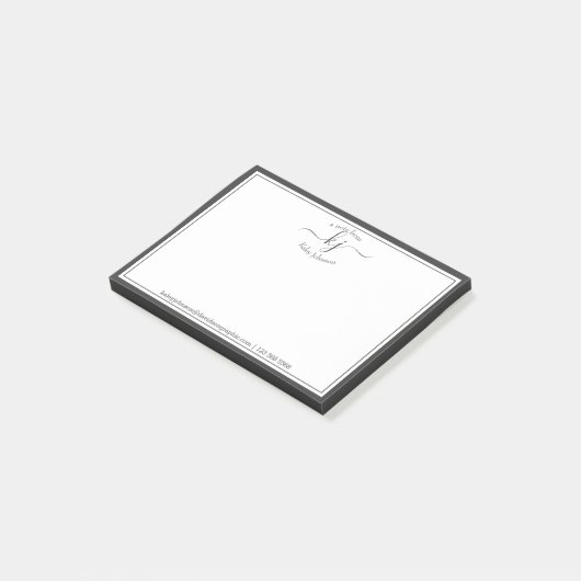 Grijs wit monogram manuscript van het bureau van p post-it® notes (Schuin)