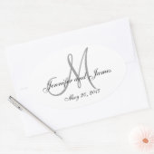 Grijs Wit Monogram Ovaal Bruiloft Label (Envelop)