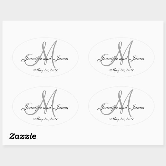 Grijs Wit Monogram Ovaal Bruiloft Label (Vel)