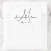 Grijs Wit Monogram Ovaal Bruiloft Label (Tas)