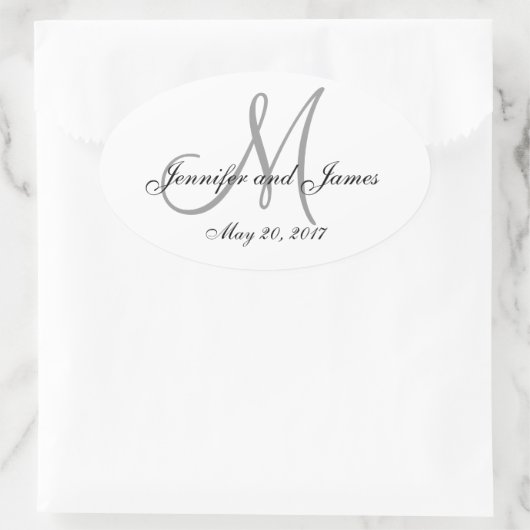 Grijs Wit Monogram Ovaal Bruiloft Label (Tas)