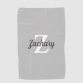 Grijs Wit Monogram Persoonlijk Golfhanddoek (Voorkant)