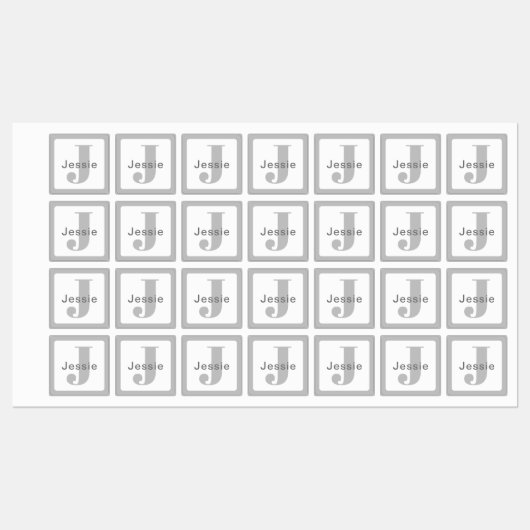 Grijs & Wit | Naam & Monogram Waterdicht Labels (Vel)