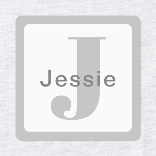 Grijs & Wit | Naam & Monogram Waterdicht Labels (Design 1)
