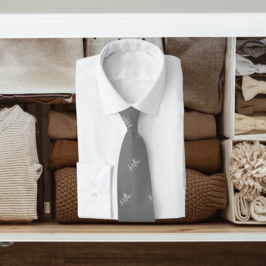 Grijs wit naampatroon modern script stropdas